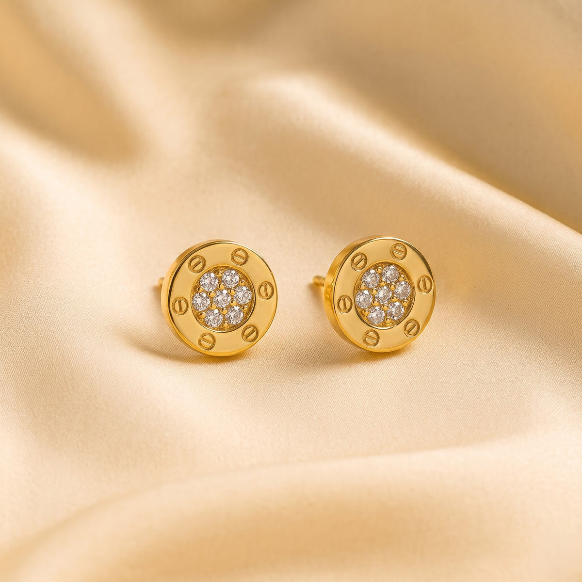 Round Pavé Crystal Screw-Motif Stud Earring