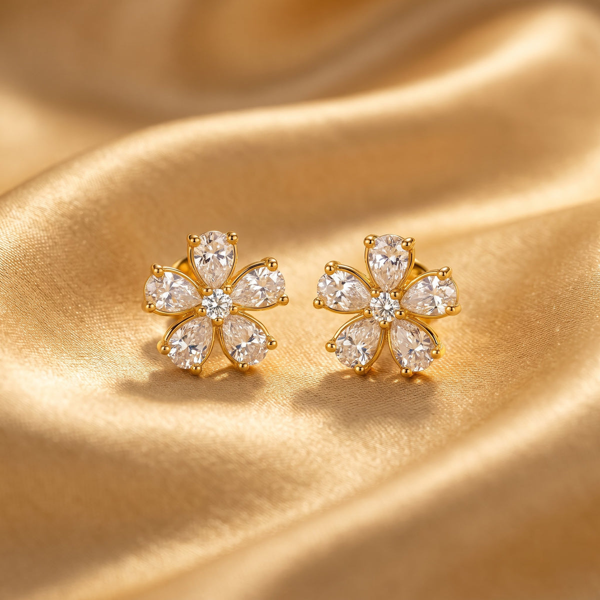 Pear-Cut Crystal Flower Stud Earring