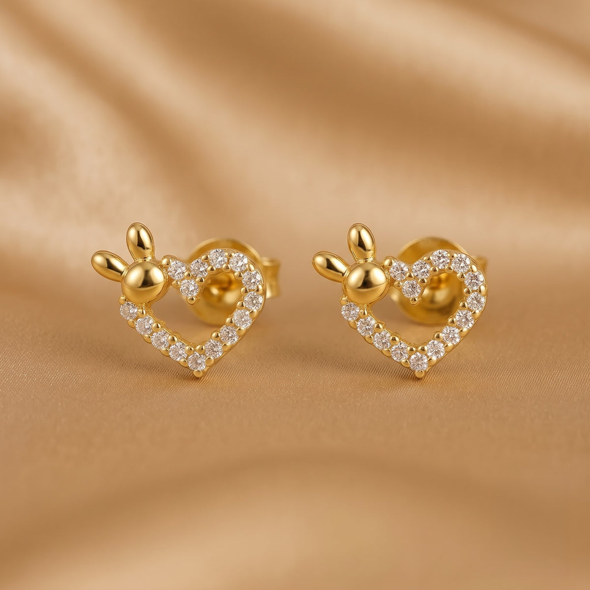 Pavé Open Heart Bunny Stud Earring
