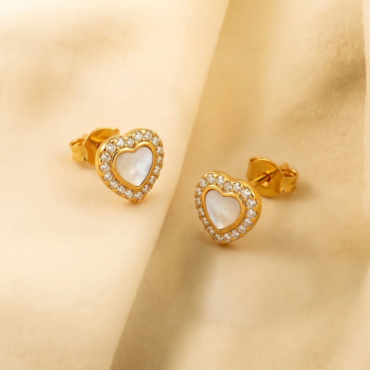Pavé Halo Mother of Pearl Heart Stud Earring