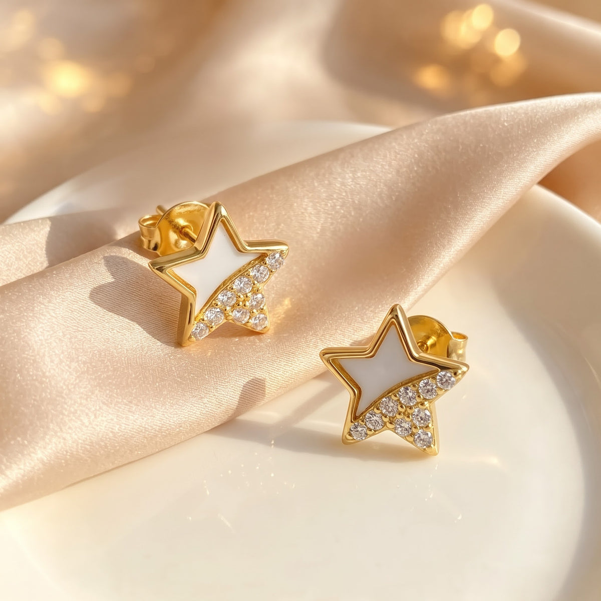 Half Pavé Star Stud Earring