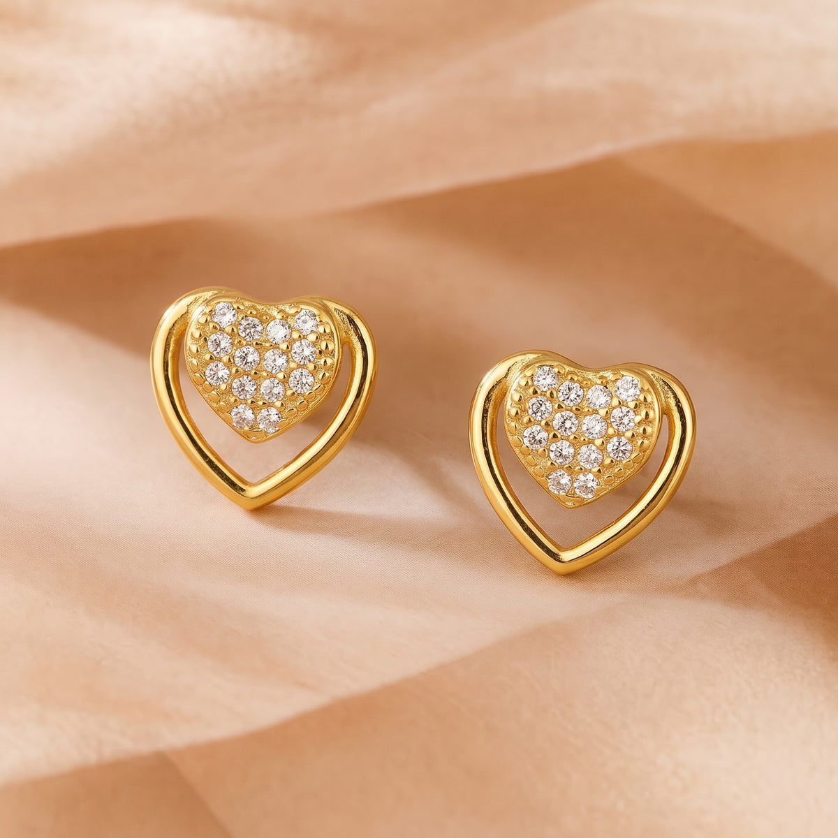 Double Heart Pavé Stud Earring