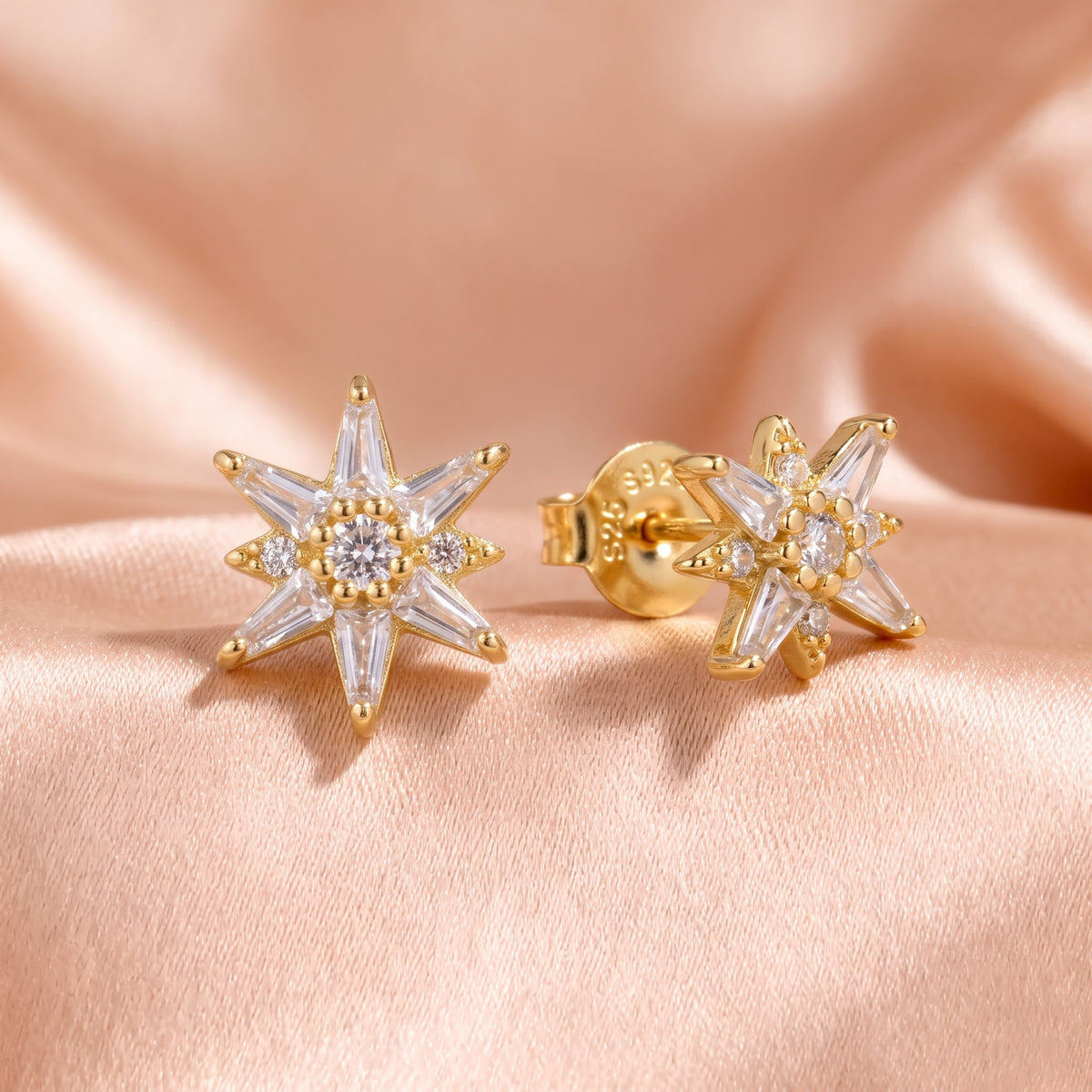 Baguette Starburst Stud Earring