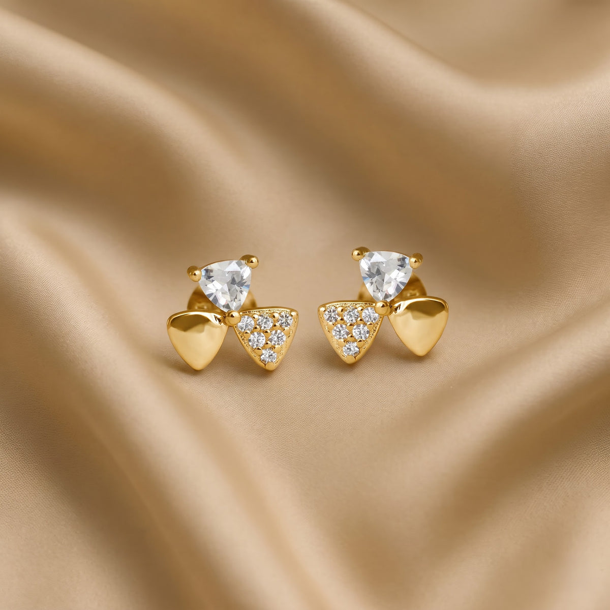 Three-Leaf Pavé and Crystal Clover Stud Earring