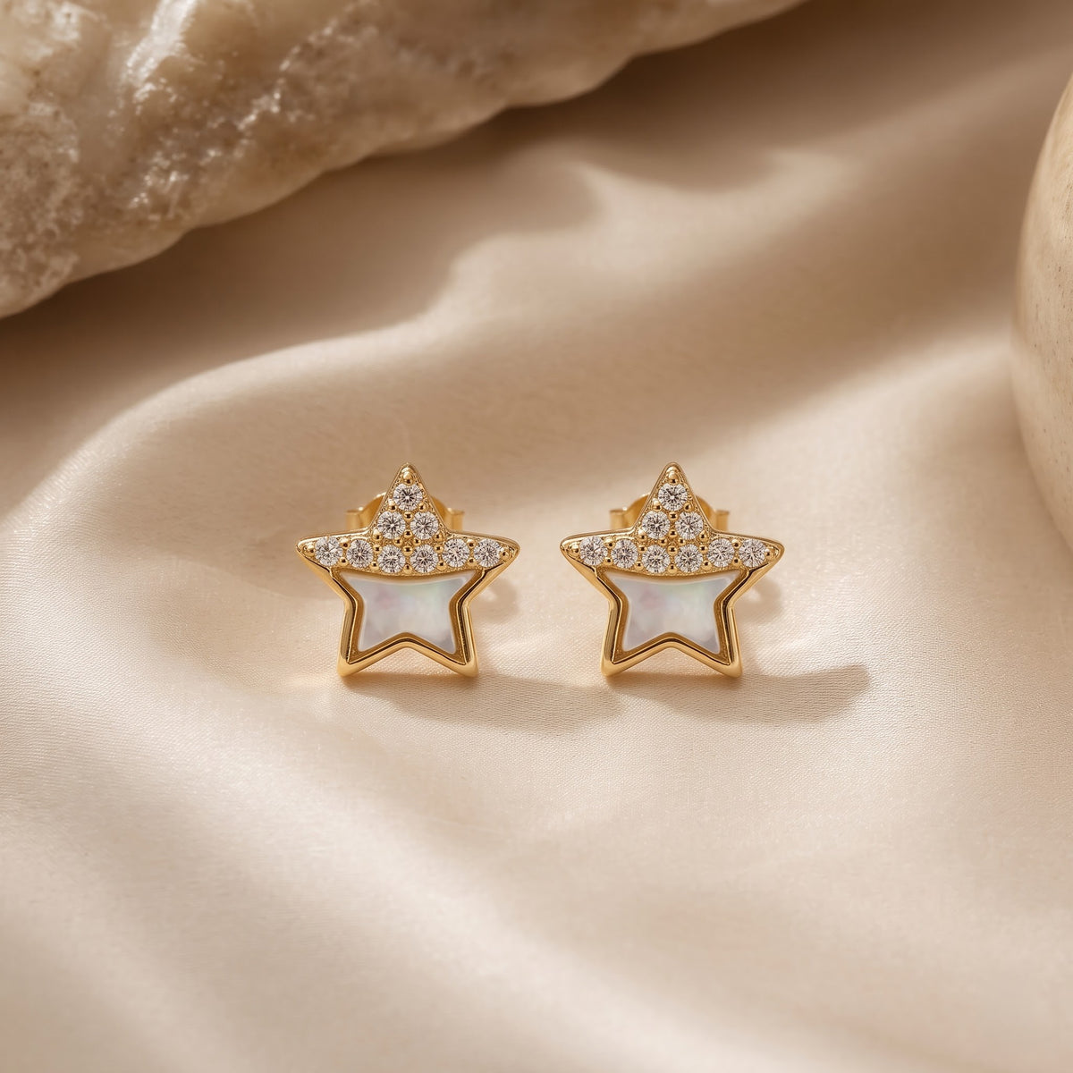 Pavé Star Stud Earring with Mother-of-Pearl Inlay