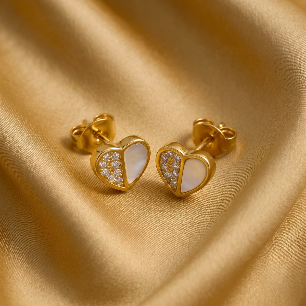 Split Heart Pavé and Mother-of-Pearl Stud Earring