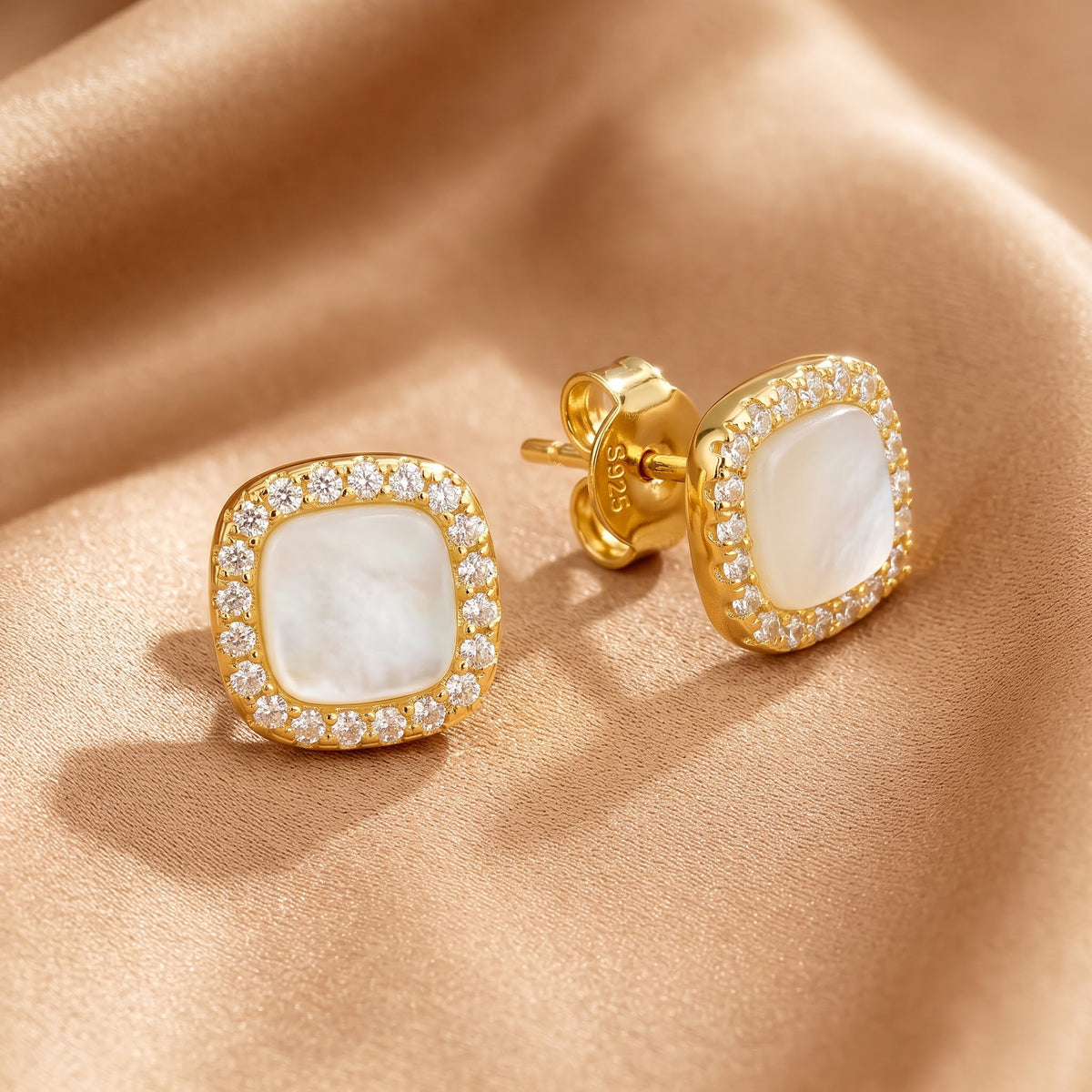 Square Pavé Halo Stud Earring