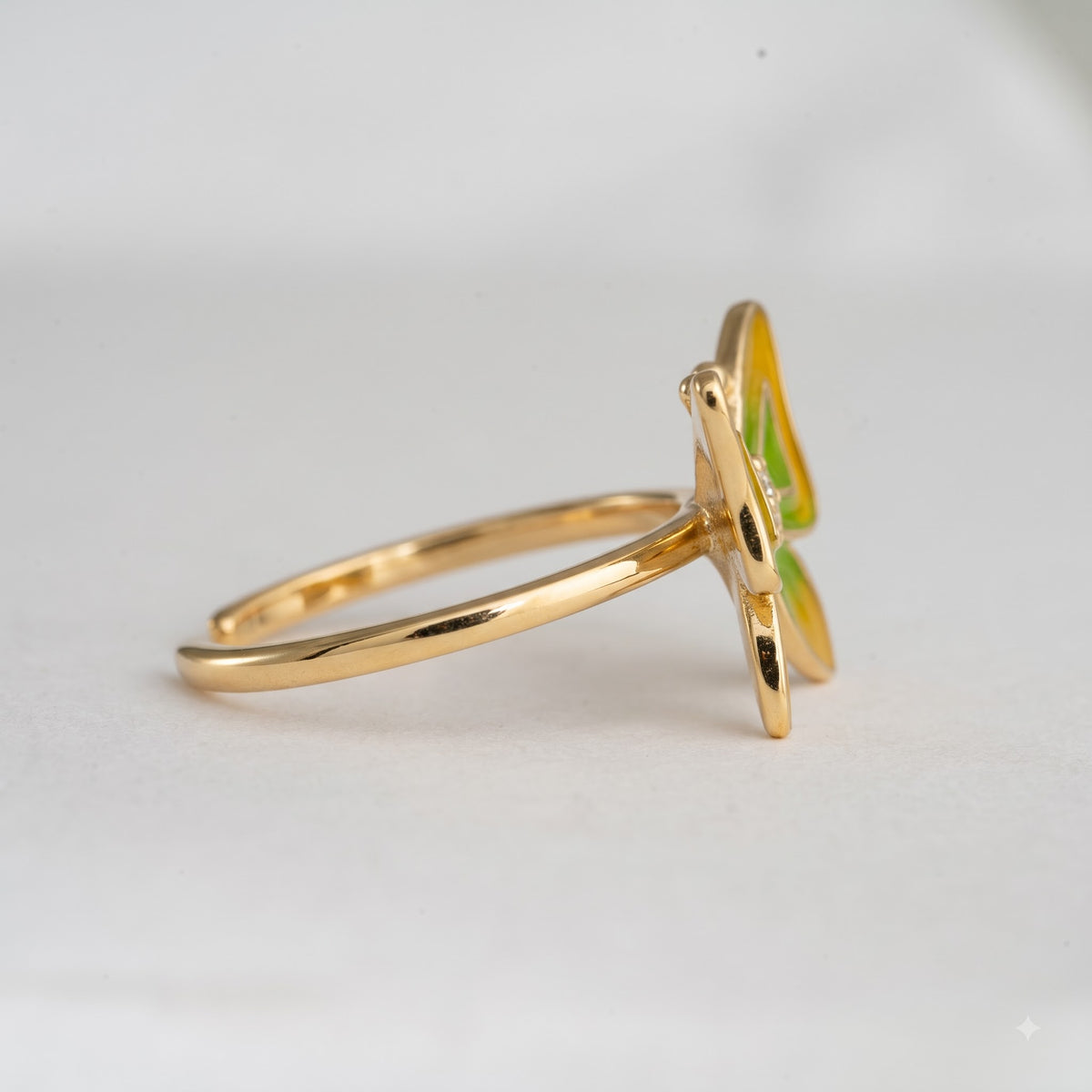 Yellow and Green Enamel Butterfly Ring