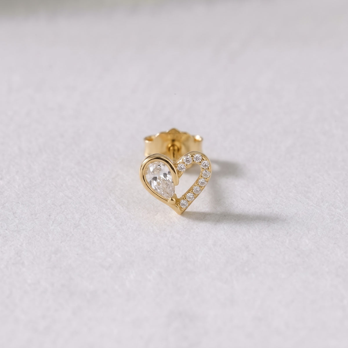 Pavé and Pear-Cut Open Heart Stud Earring