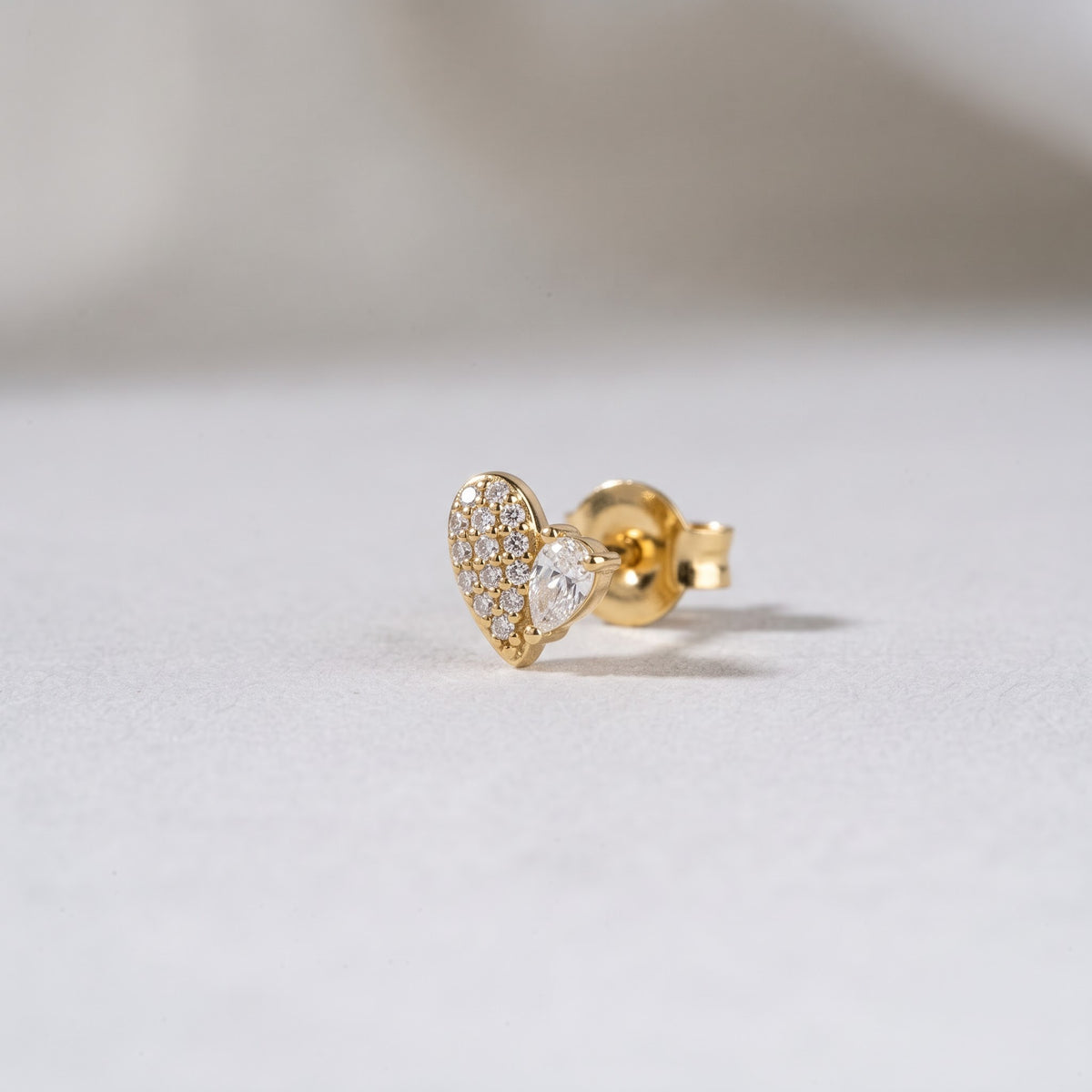 Pavé and Pear-Cut Heart Stud Earring