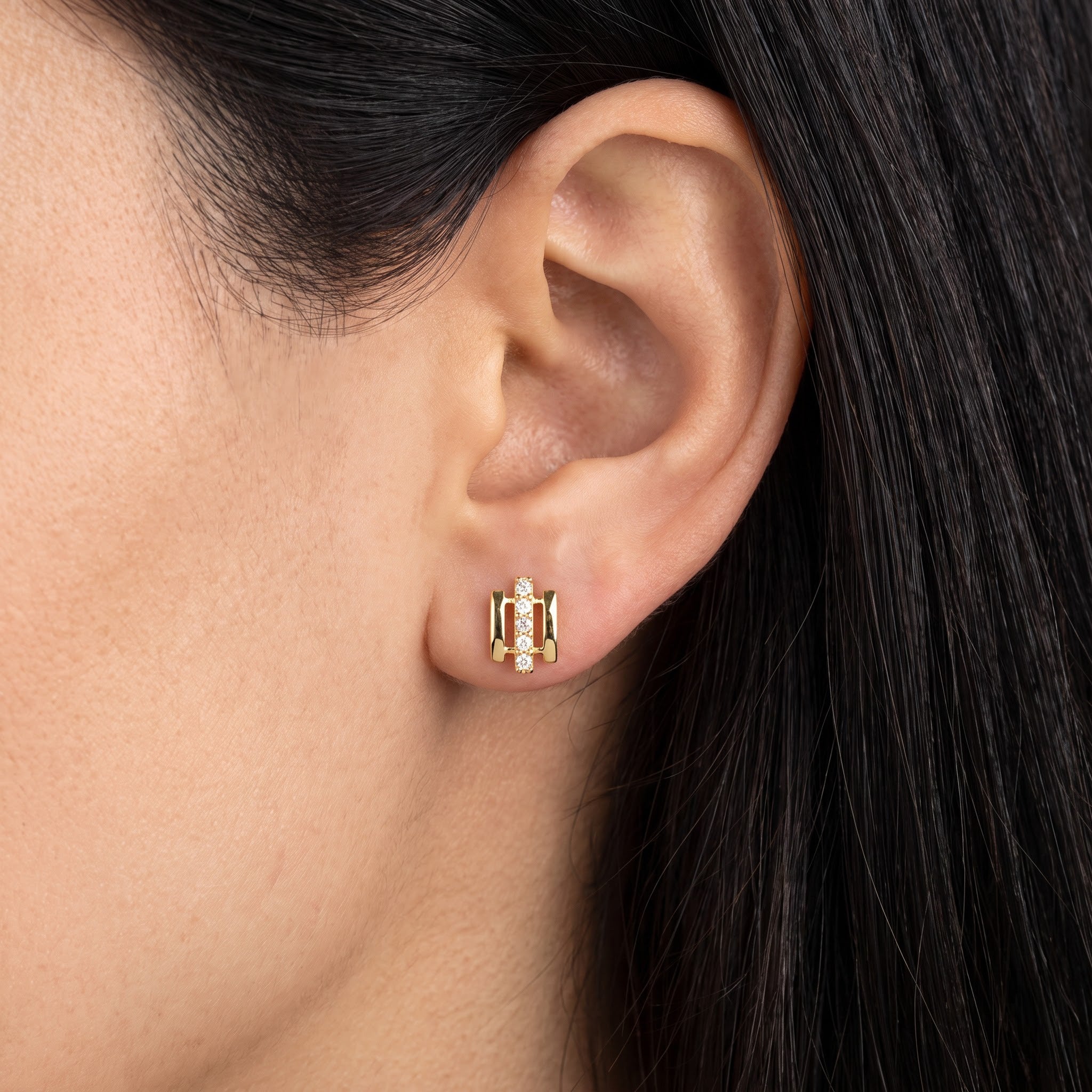 Geometric Parallel Bar Diamond Stud Earrings