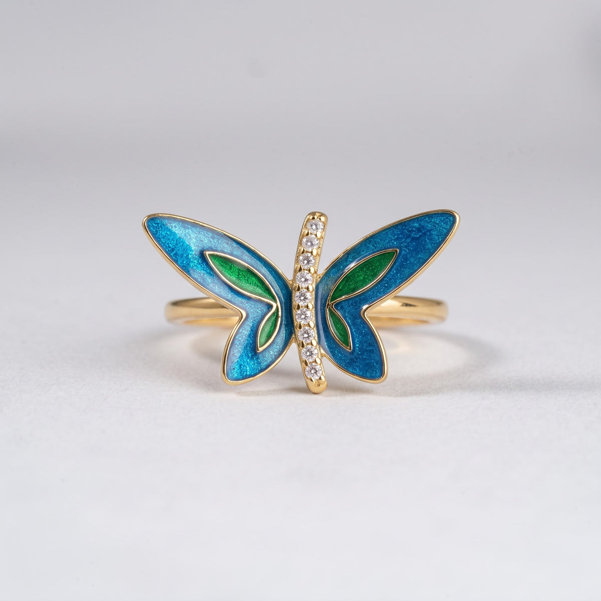 Blue and Green Enamel Dragonfly Ring