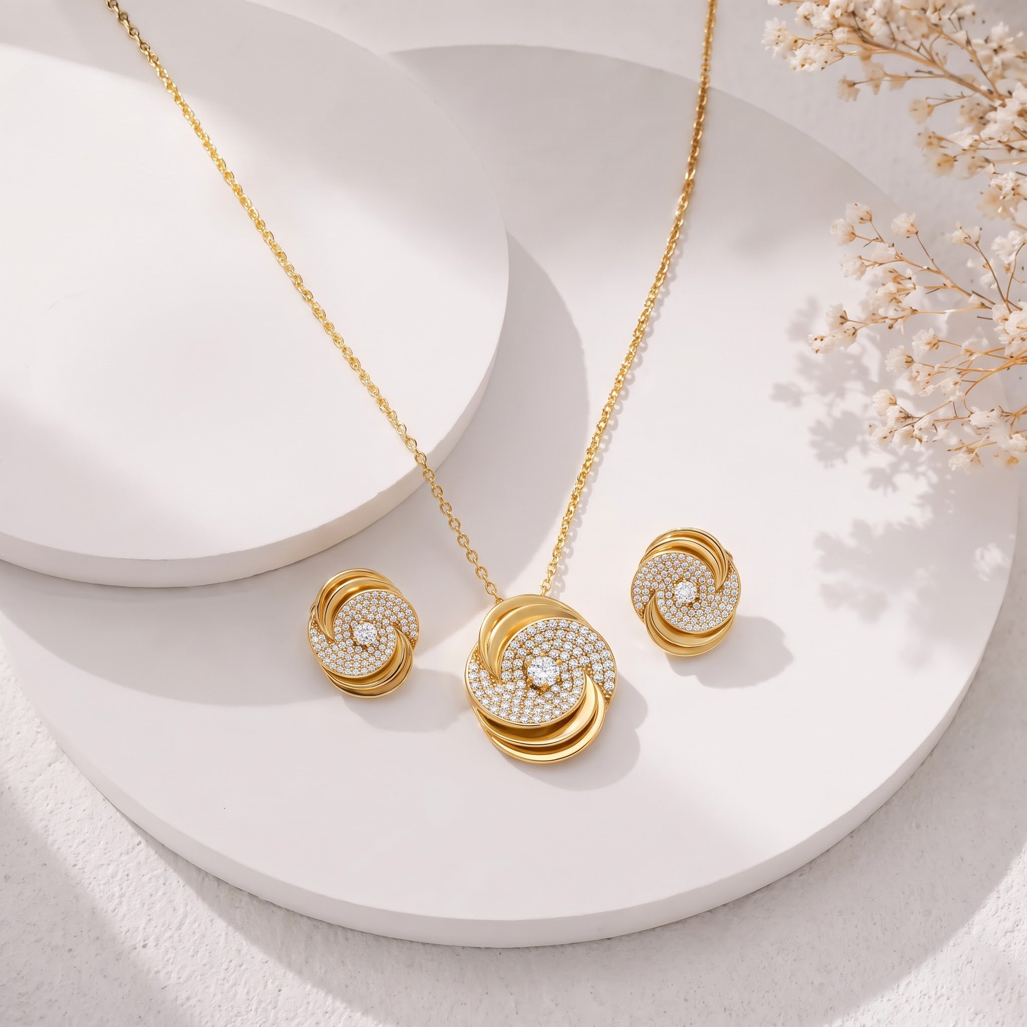 Gold Diamond Swirl Rose Set