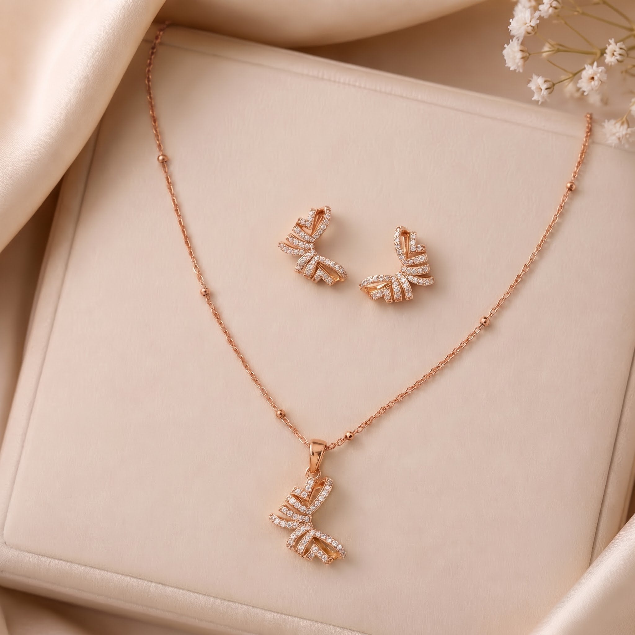 Gold Diamond Ribbon Butterfly Set