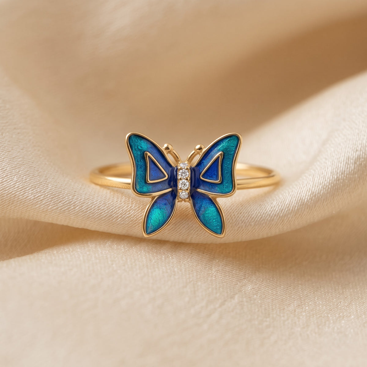 Blue Enamel Butterfly Statement Ring