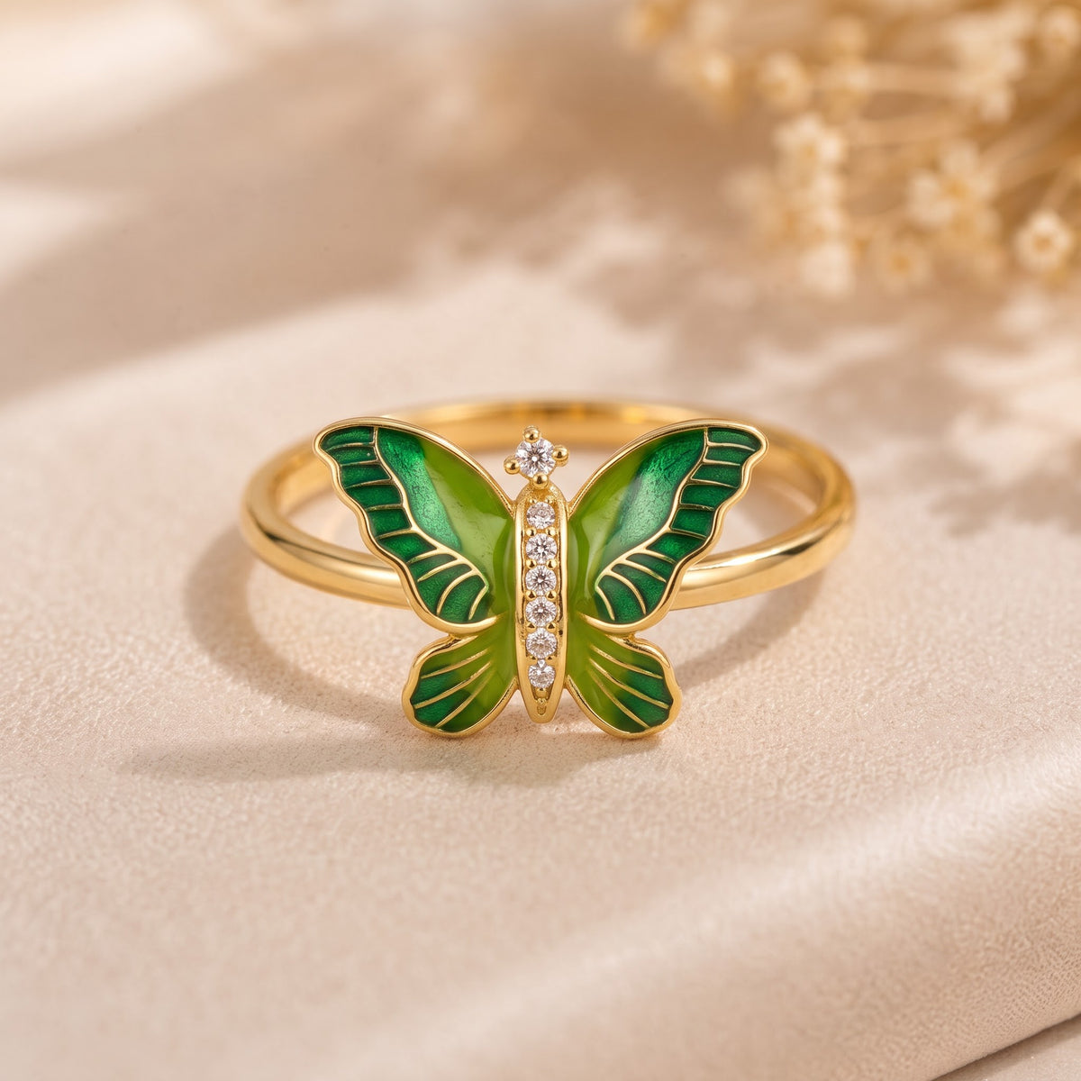 Green Enamel Butterfly Ring