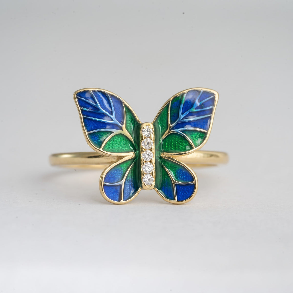Blue and Green Enamel Butterfly Ring
