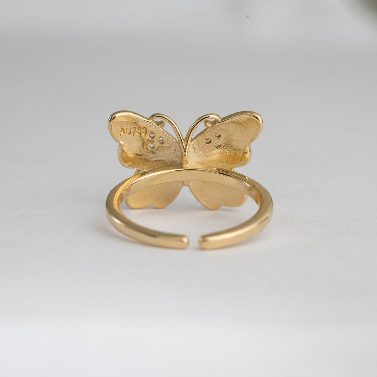 Blue Enamel Butterfly Ring with Heart Accents