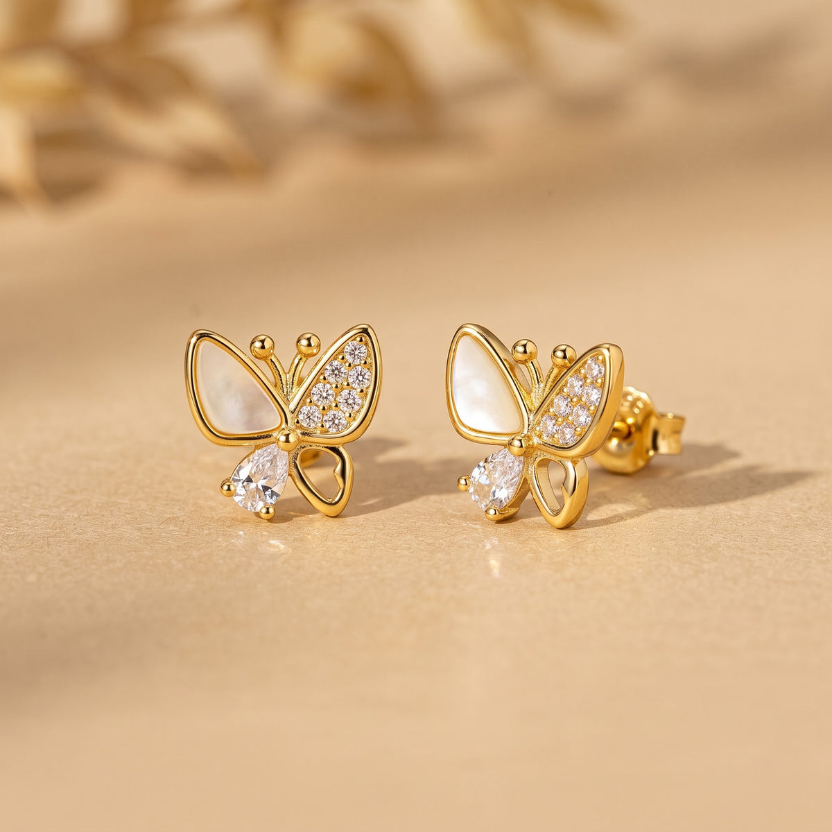 Mother-of-Pearl and Pavé Butterfly Stud Earring