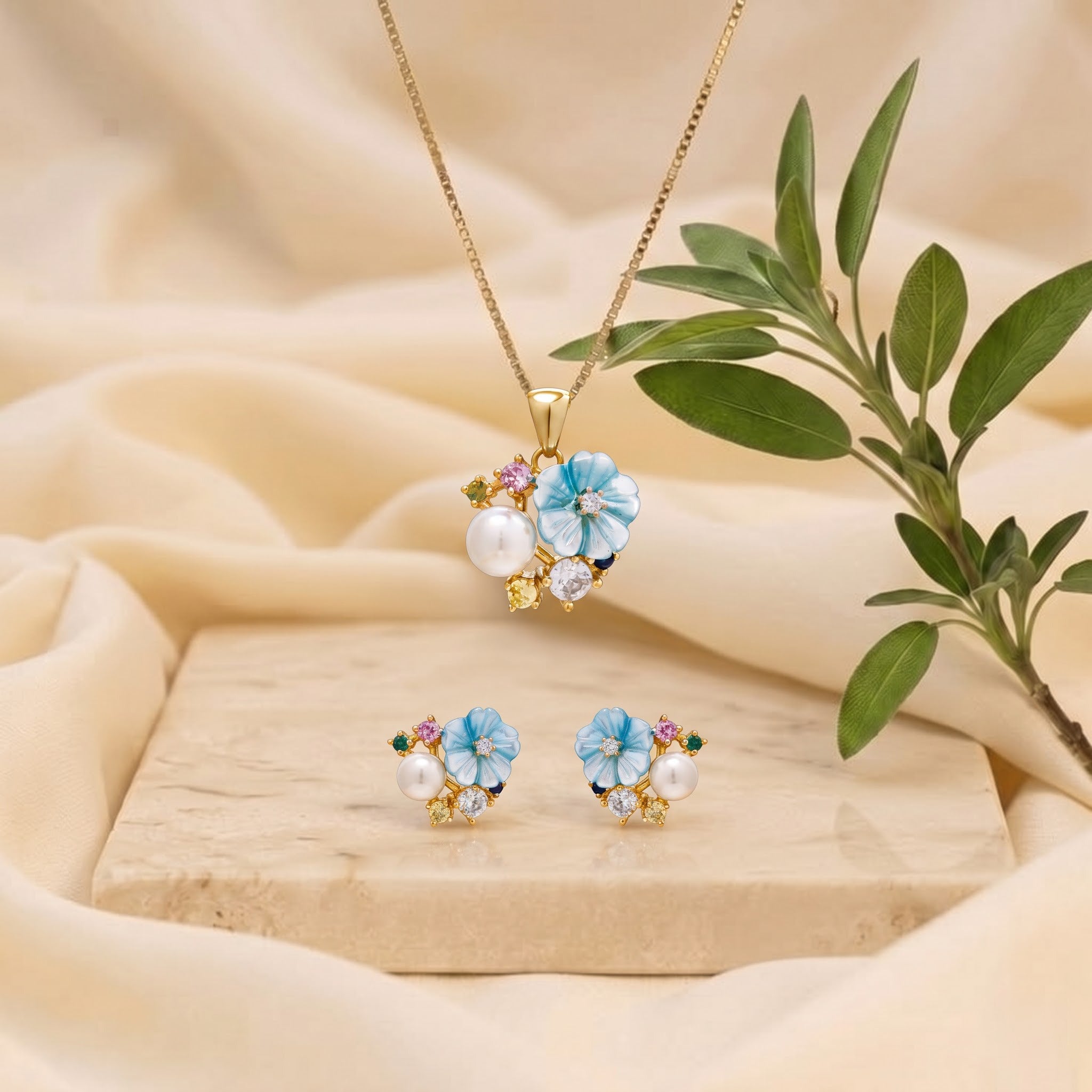 Blue Blossom Pearl & Gemstone Set