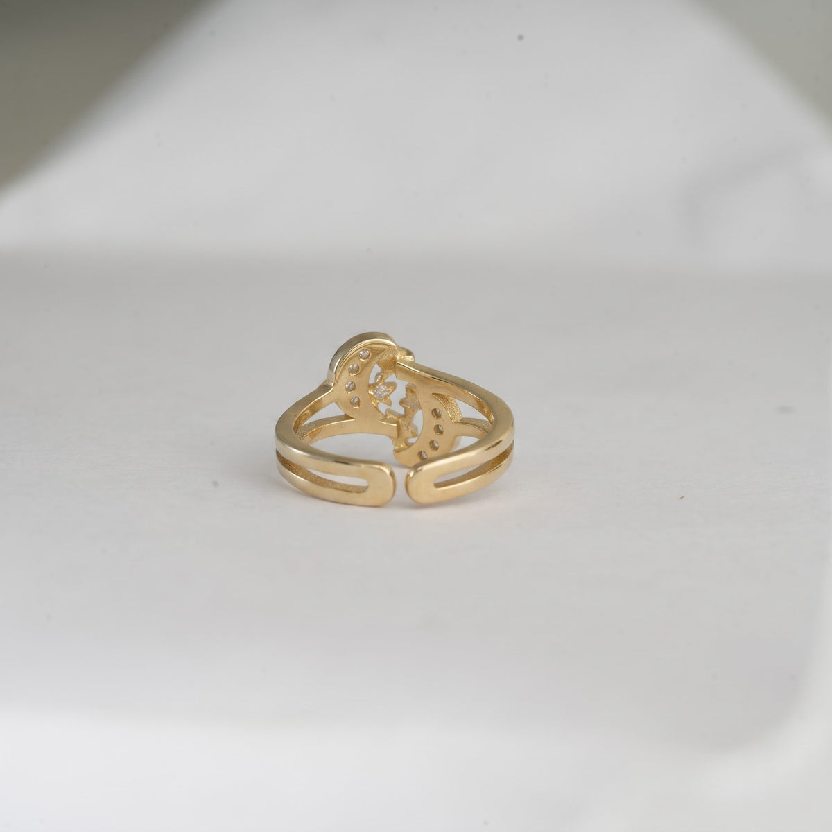 Pavé Crescent Moon and Star Bypass Ring