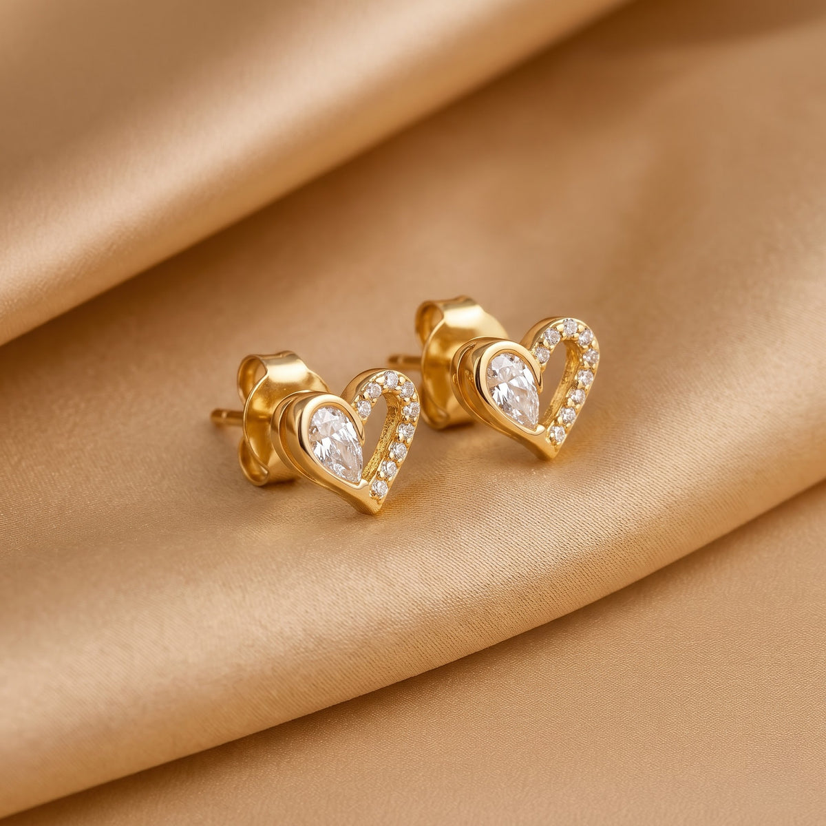 Pavé and Pear-Cut Open Heart Stud Earring