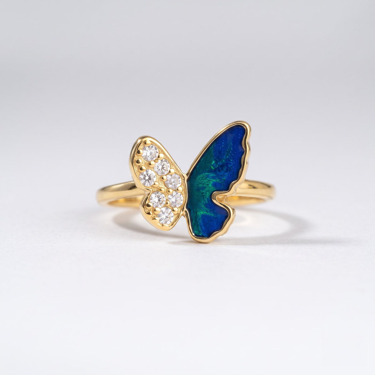 Pavé and Blue Enamel Butterfly Ring