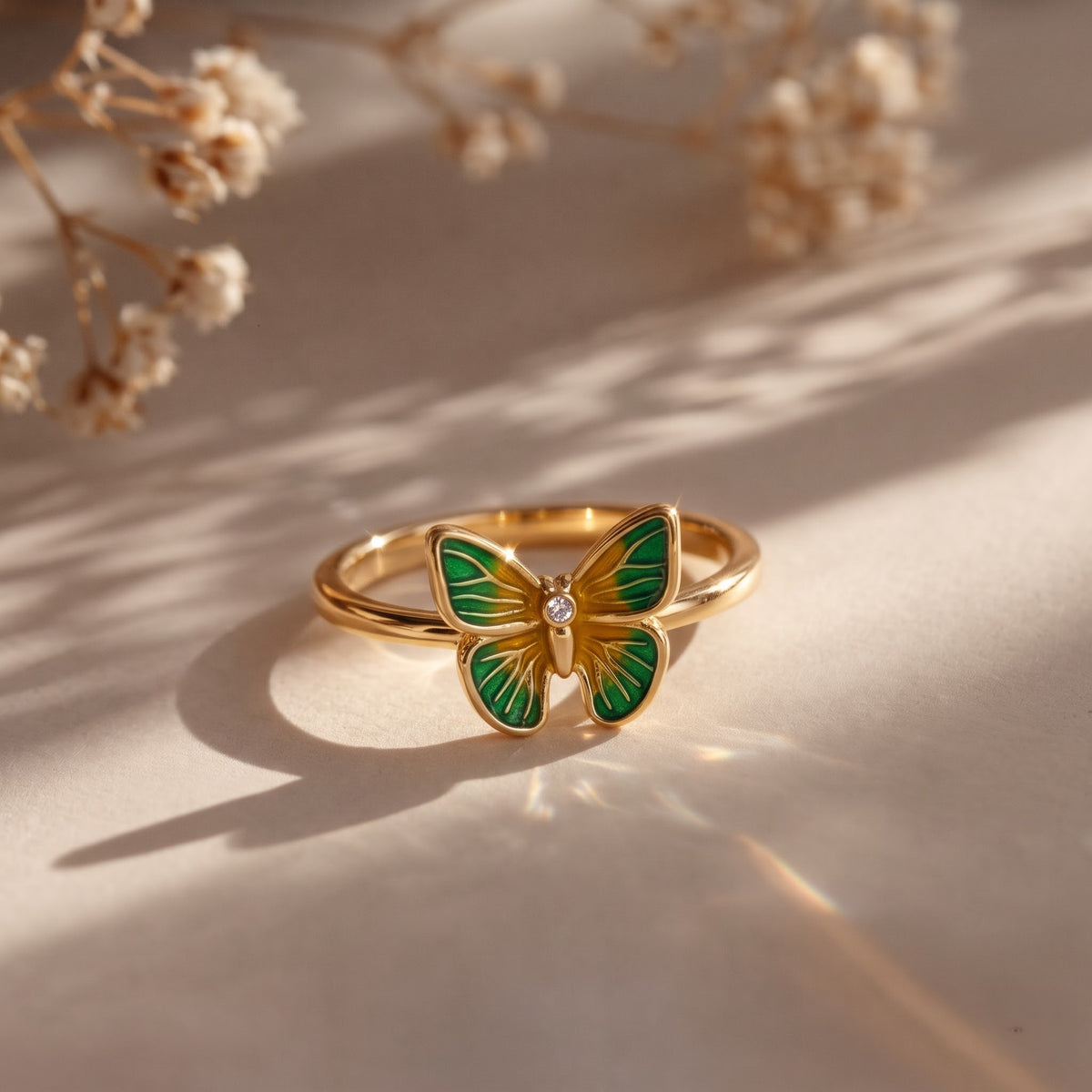 Green and Yellow Enamel Butterfly Ring