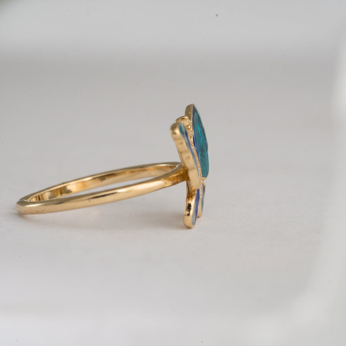 Peacock Blue Enamel Butterfly Ring