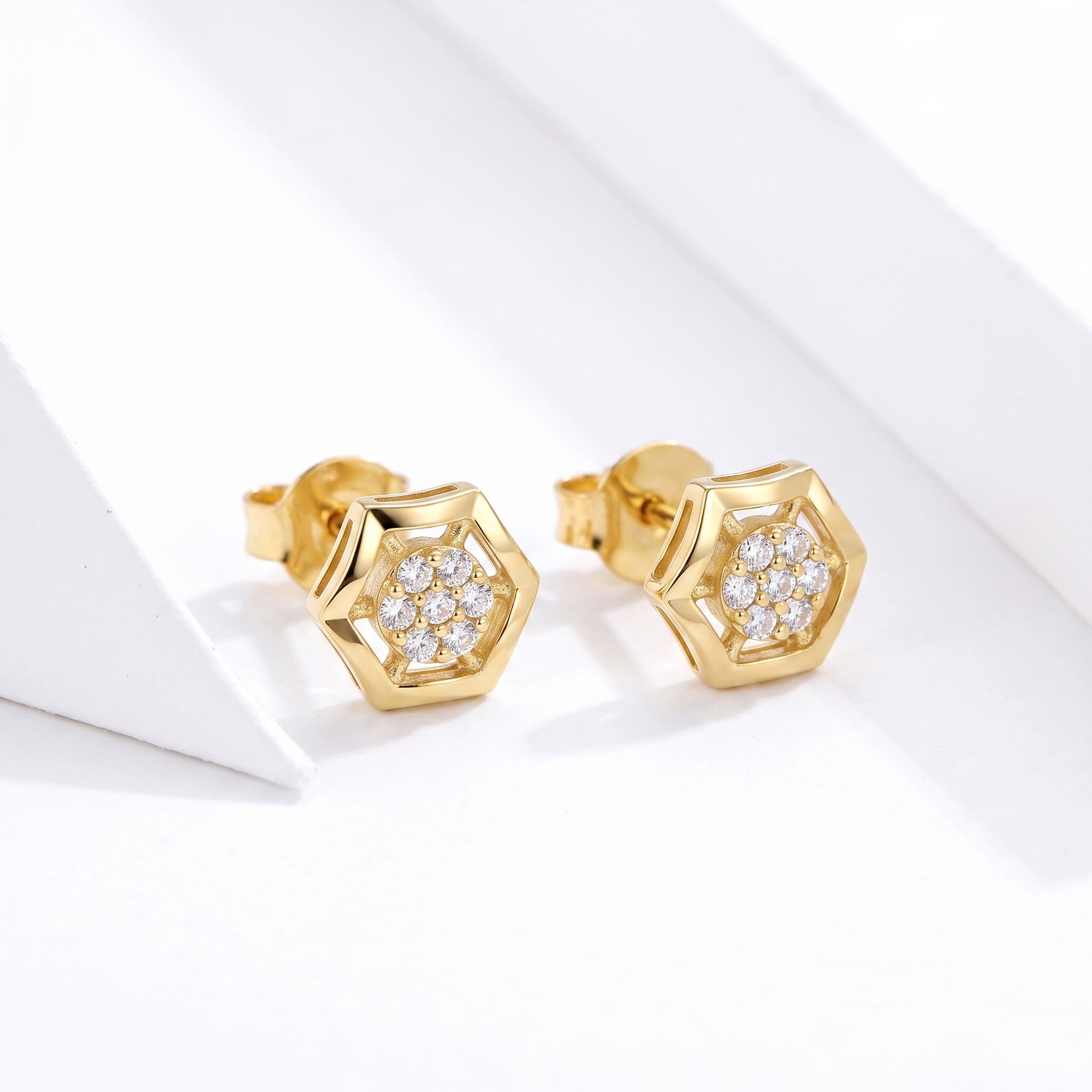 Hexagon Cluster Stud Earrings