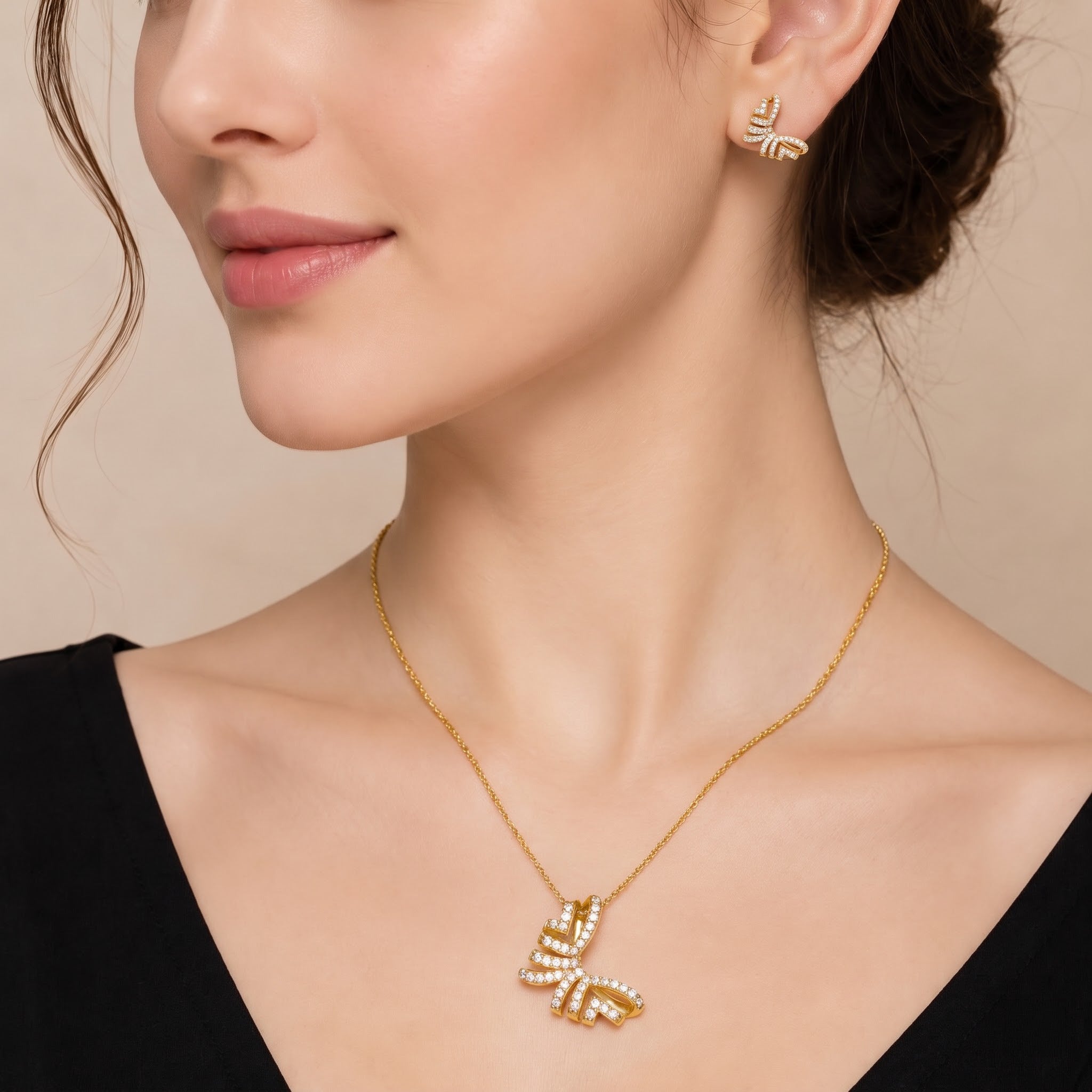 Gold Diamond Ribbon Butterfly Set