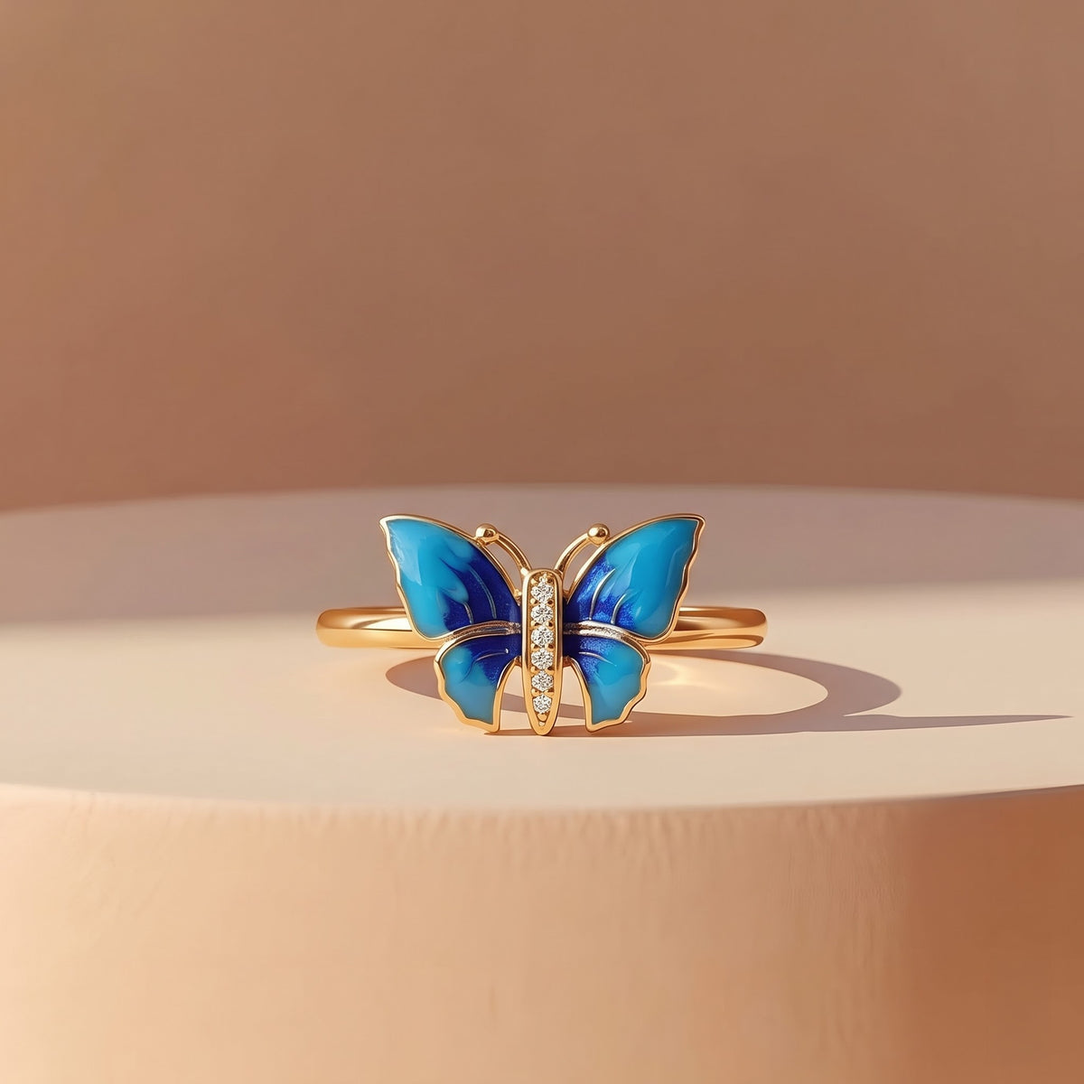 Two-Tone Blue Enamel Butterfly Ring