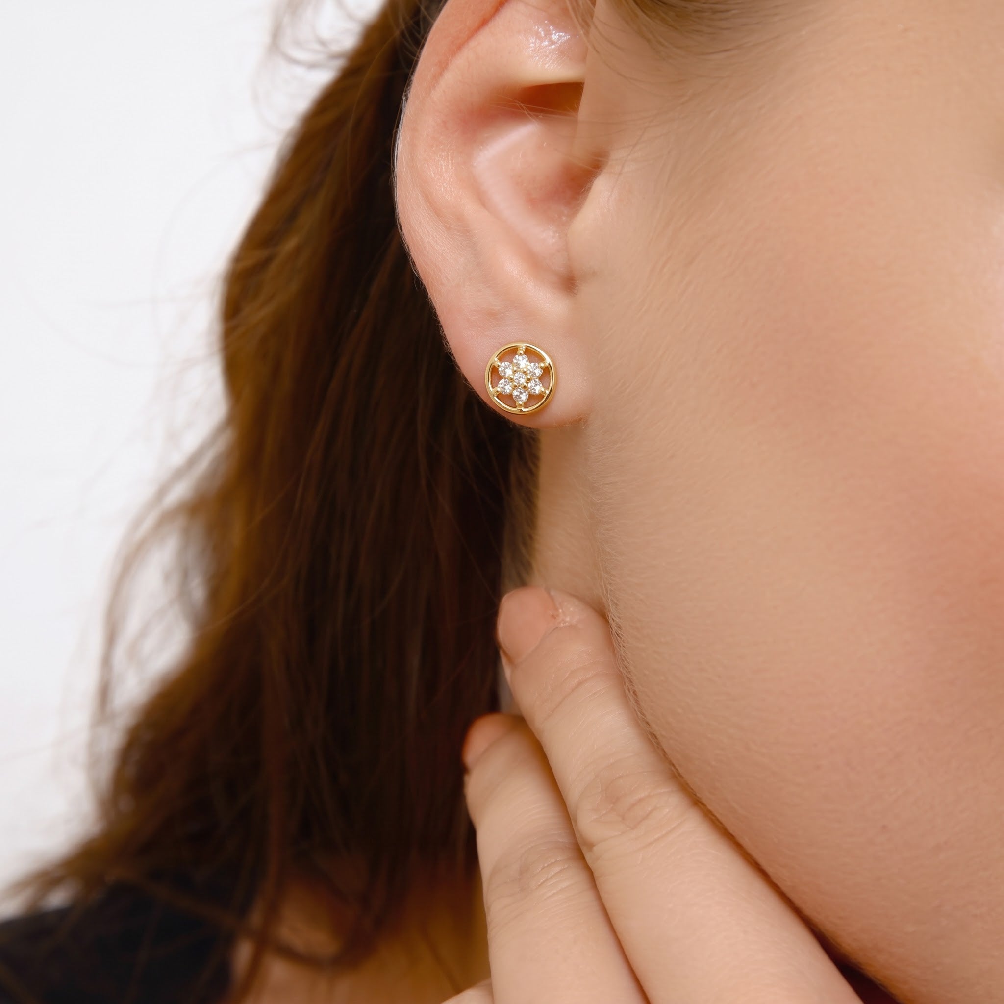 Diamond Floral Cluster Circular Stud Earrings