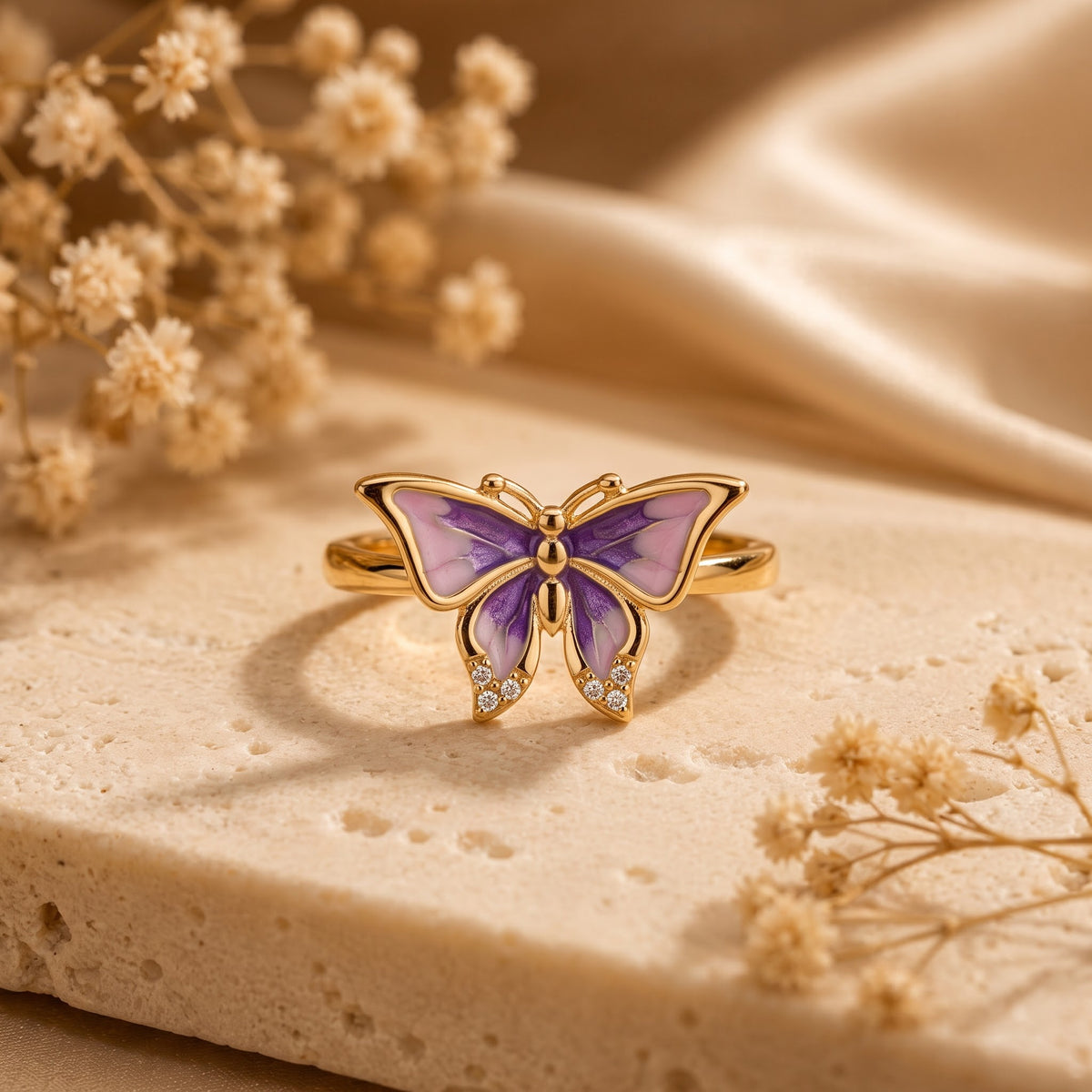 Purple Enamel Butterfly Ring