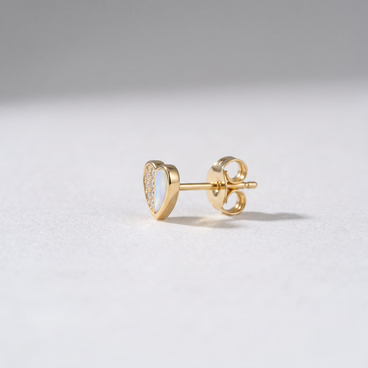 Split Heart Pavé and Mother-of-Pearl Stud Earring