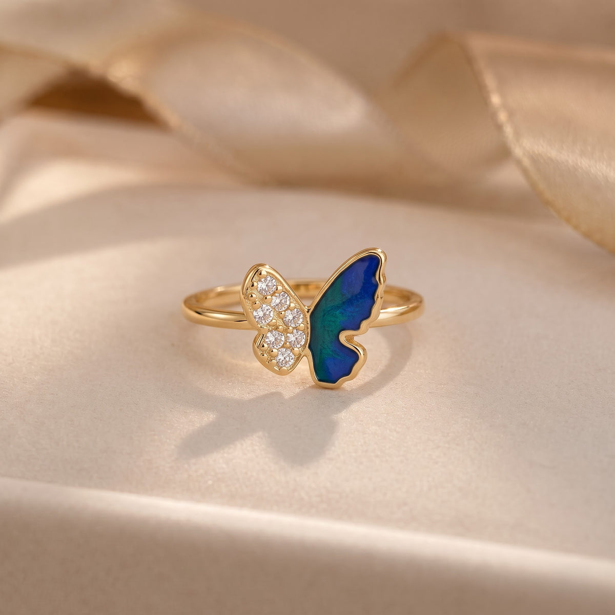 Pavé and Blue Enamel Butterfly Ring