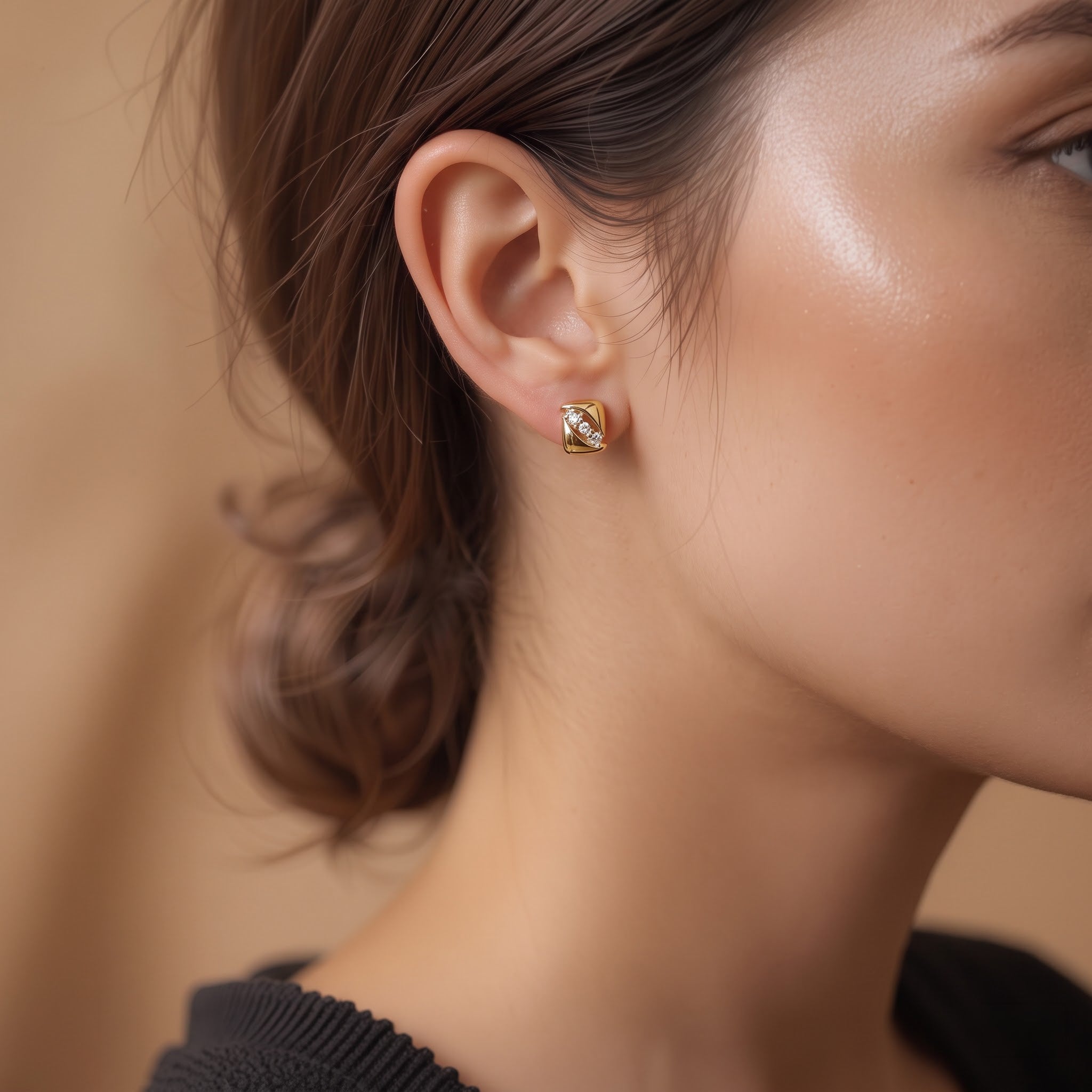 3-Stone Diagonal Diamond Wave Stud Earrings