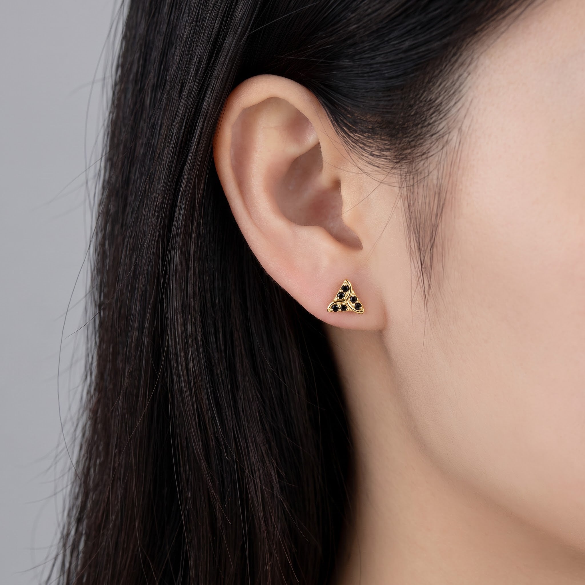 Triquetra Trinity Knot Black Diamond Stud Earrings