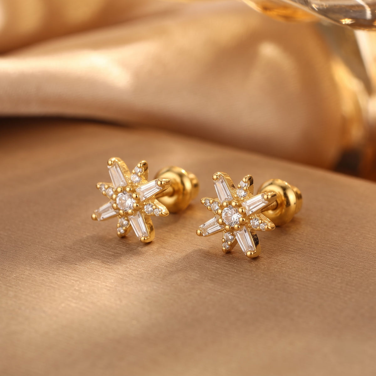 Baguette and Round Crystal Starburst Stud Earring