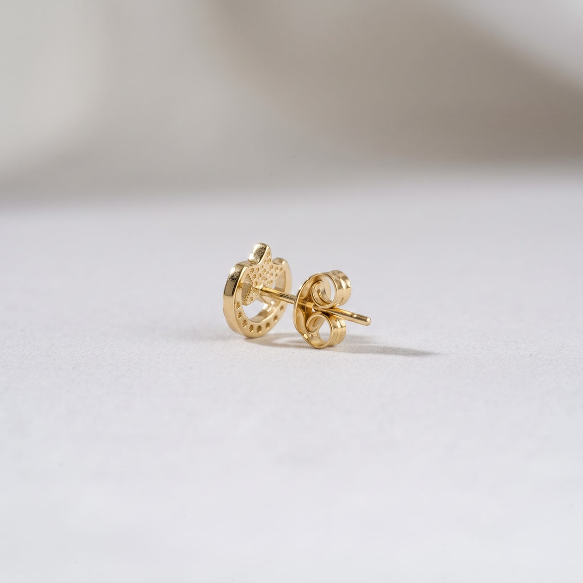 Pavé Crescent Moon and Star Stud Earring