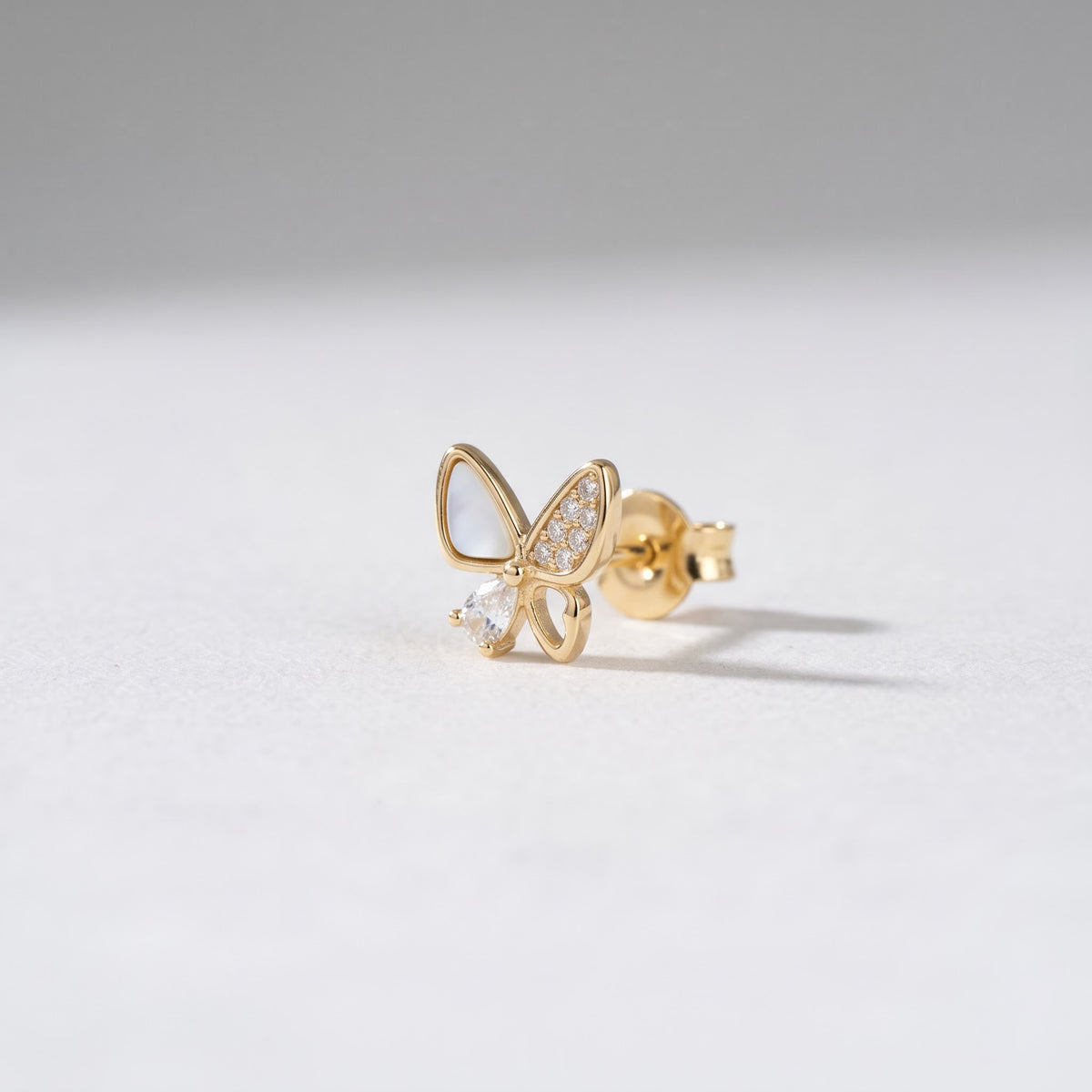 Mother-of-Pearl and Pavé Butterfly Stud Earring