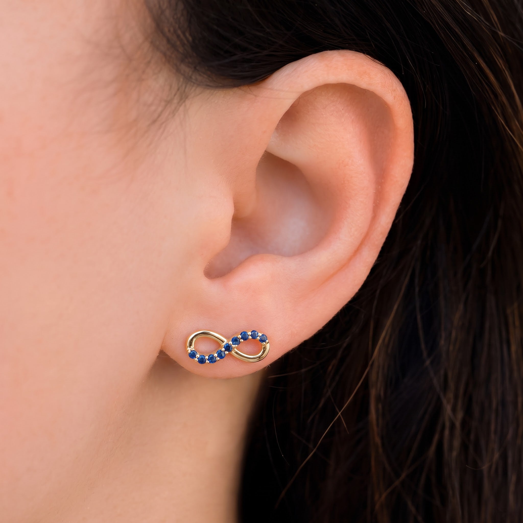 Blue Sapphire Infinity Stud Earrings