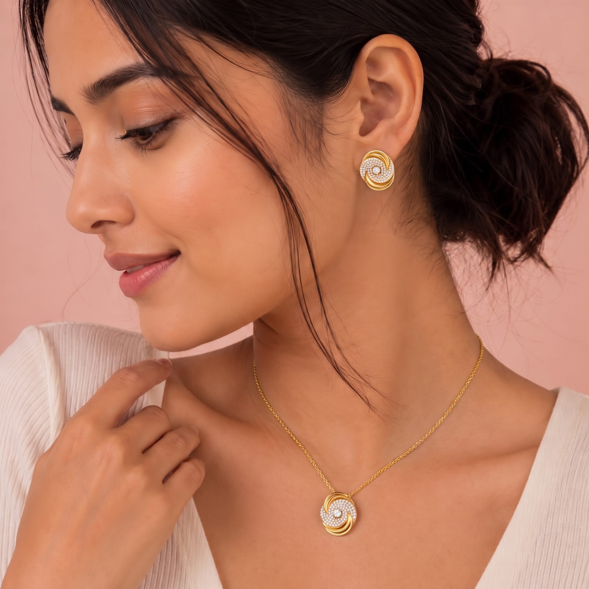 Gold Diamond Swirl Rose Set