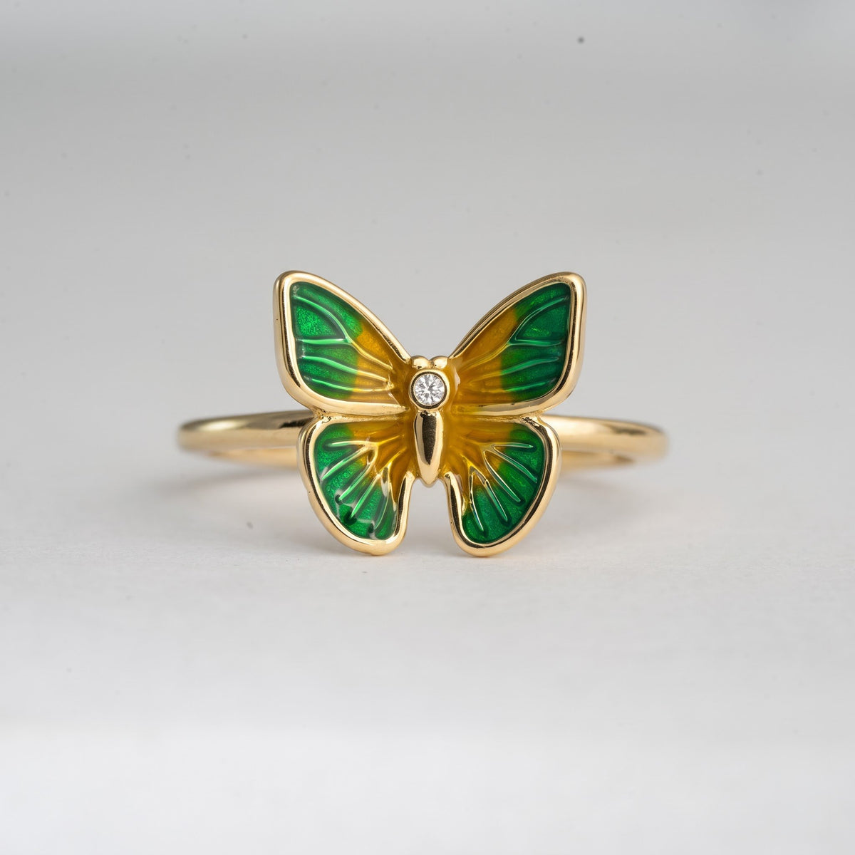 Green and Yellow Enamel Butterfly Ring