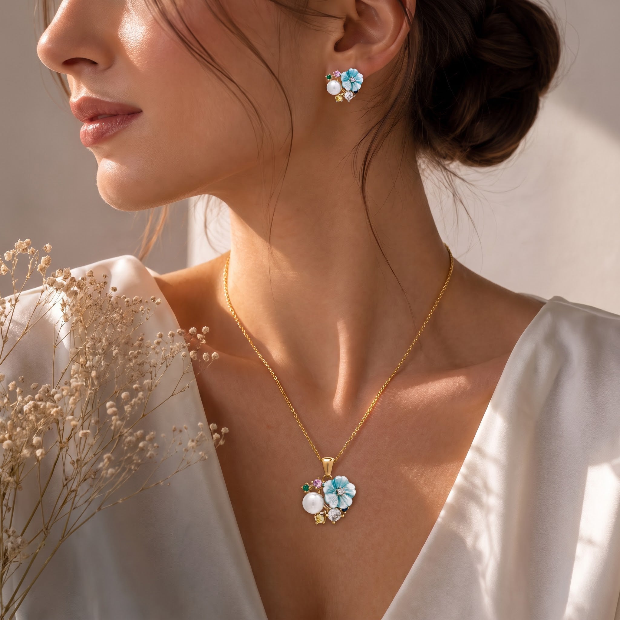 Blue Blossom Pearl & Gemstone Set