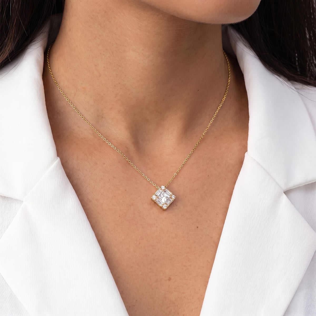 Diamond Cushion Necklace