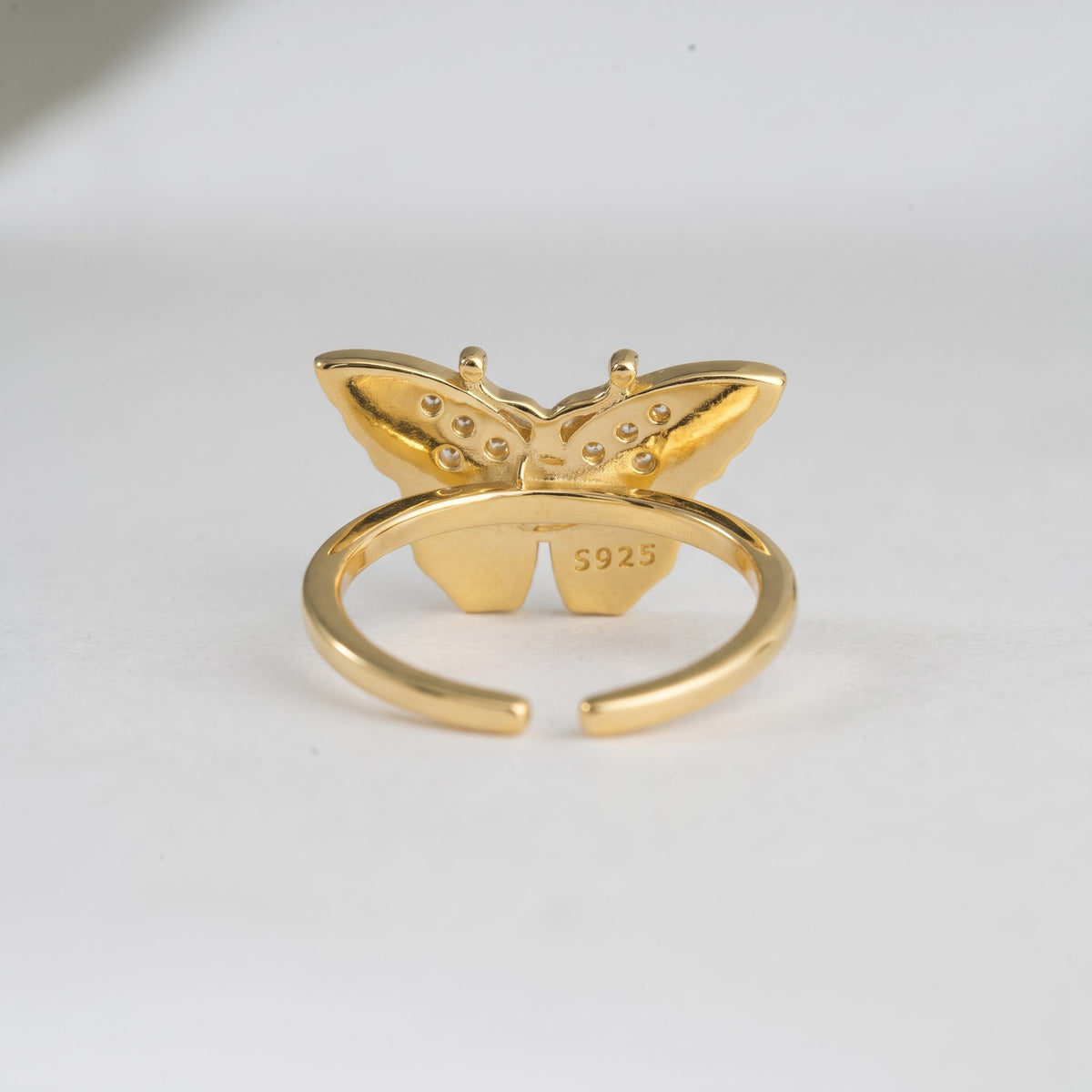 Pink and Purple Enamel Butterfly Ring with Pavé Accents