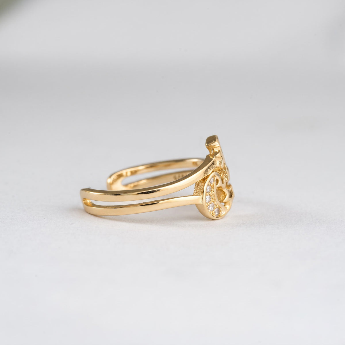 Pavé Crescent Moon and Star Bypass Ring