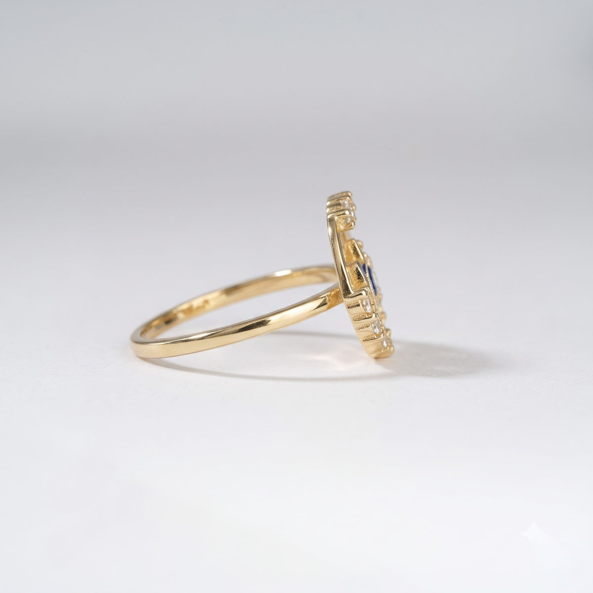 Blue Enamel Butterfly Circle Halo Ring