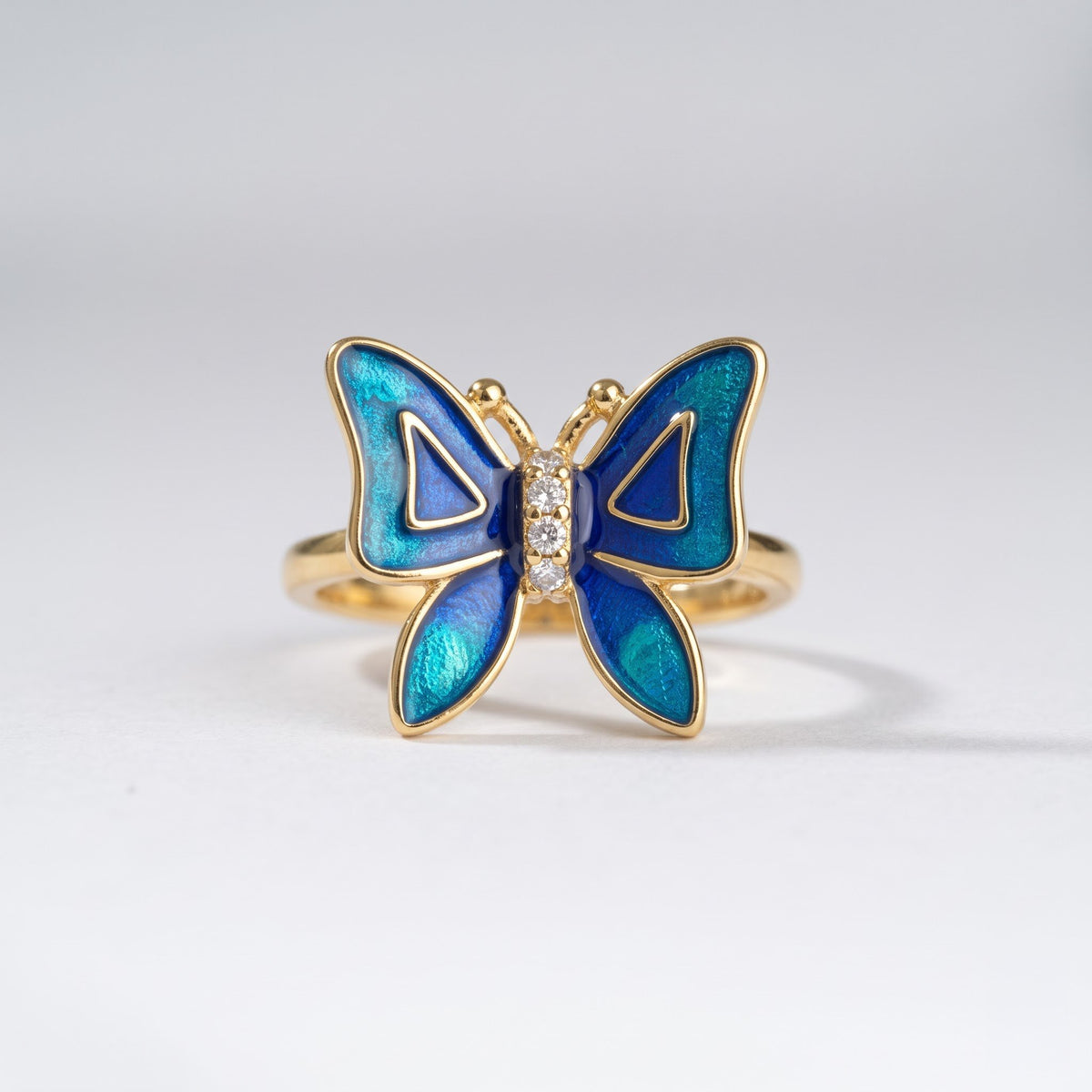 Blue Enamel Butterfly Statement Ring